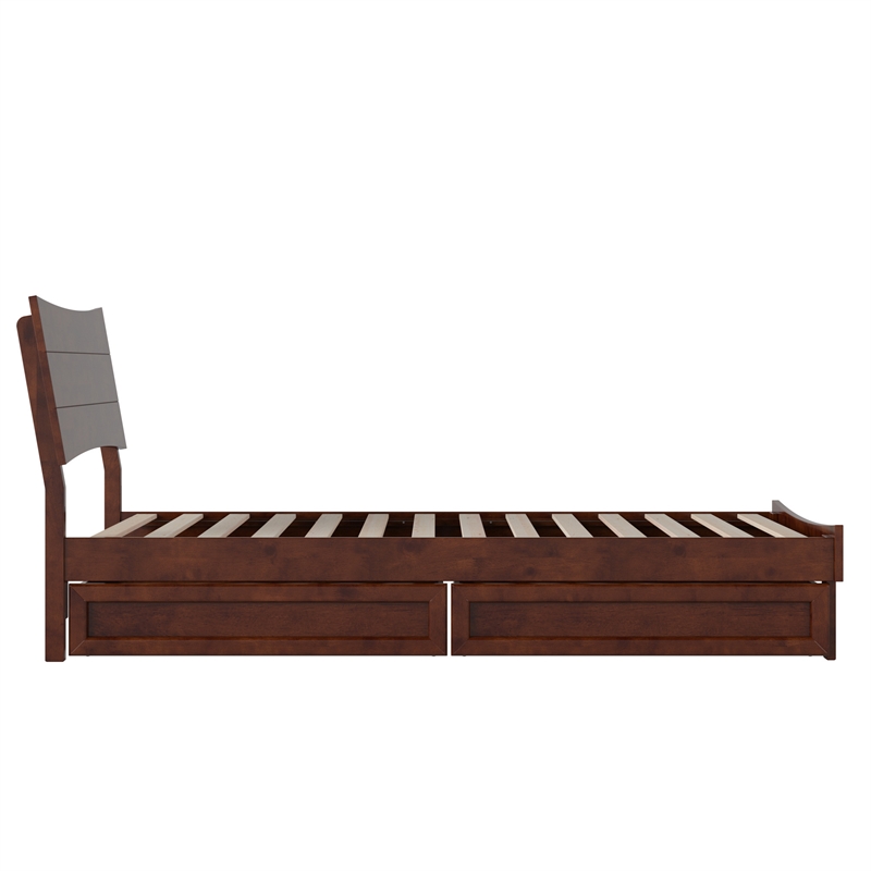 Pemberly Row Twin XL Solid Wood Platform Bed with Storage Drawers in Walnut