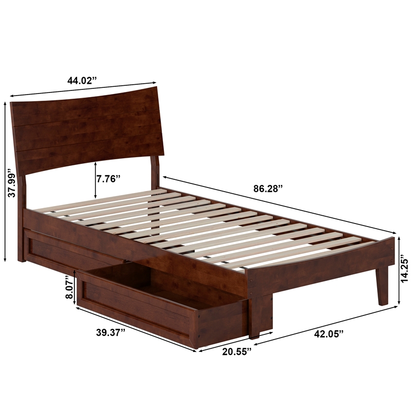 Pemberly Row Twin XL Solid Wood Platform Bed with Storage Drawers in Walnut