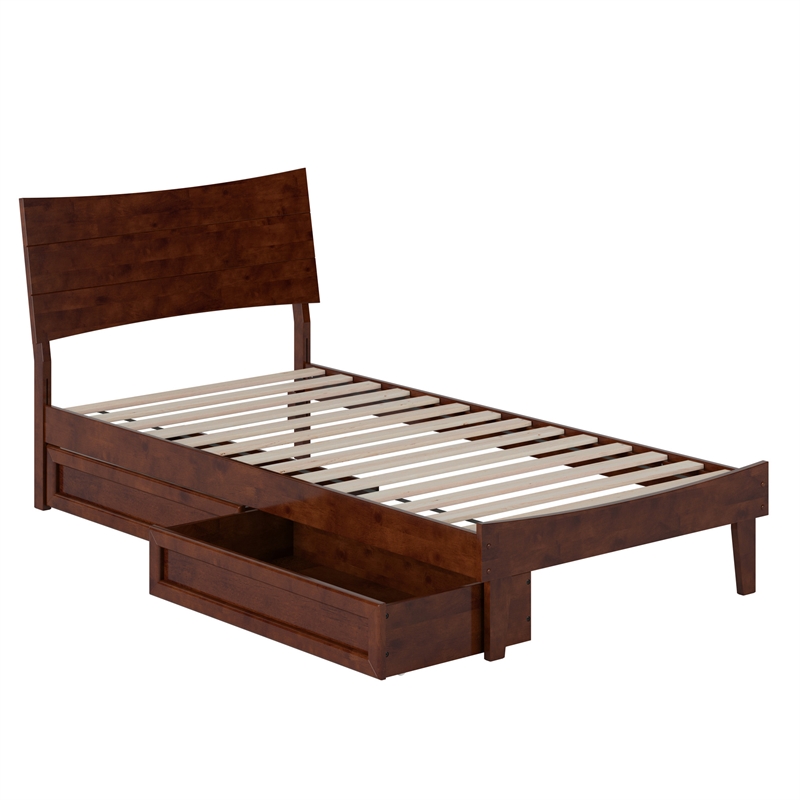Pemberly Row Twin XL Solid Wood Platform Bed with Storage Drawers in Walnut