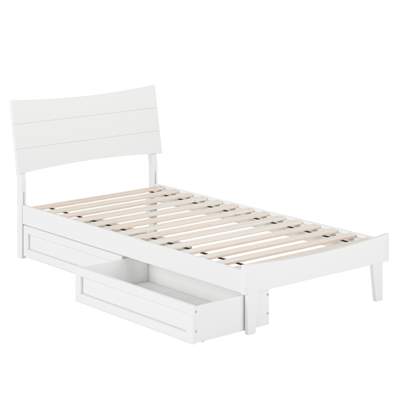 Pemberly Row Twin XL Solid Wood Platform Bed with Storage Drawers in White