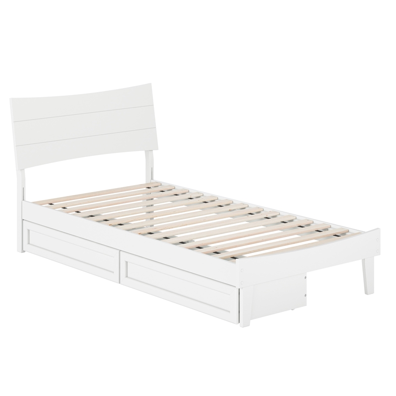 Pemberly Row Twin XL Solid Wood Platform Bed with Storage Drawers in White