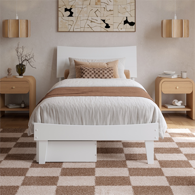 Pemberly Row Twin XL Solid Wood Platform Bed with Storage Drawers in White