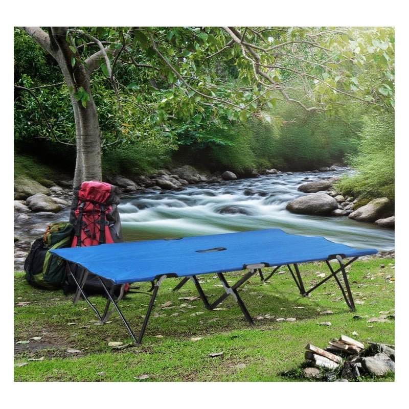 Pemberly Row Extra Wide Folding Camping Cot for Adults Portable Steel Frame Blue