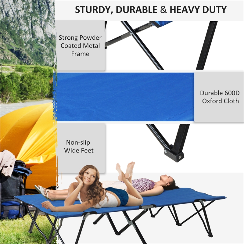 Pemberly Row Extra Wide Folding Camping Cot for Adults Portable Steel Frame Blue