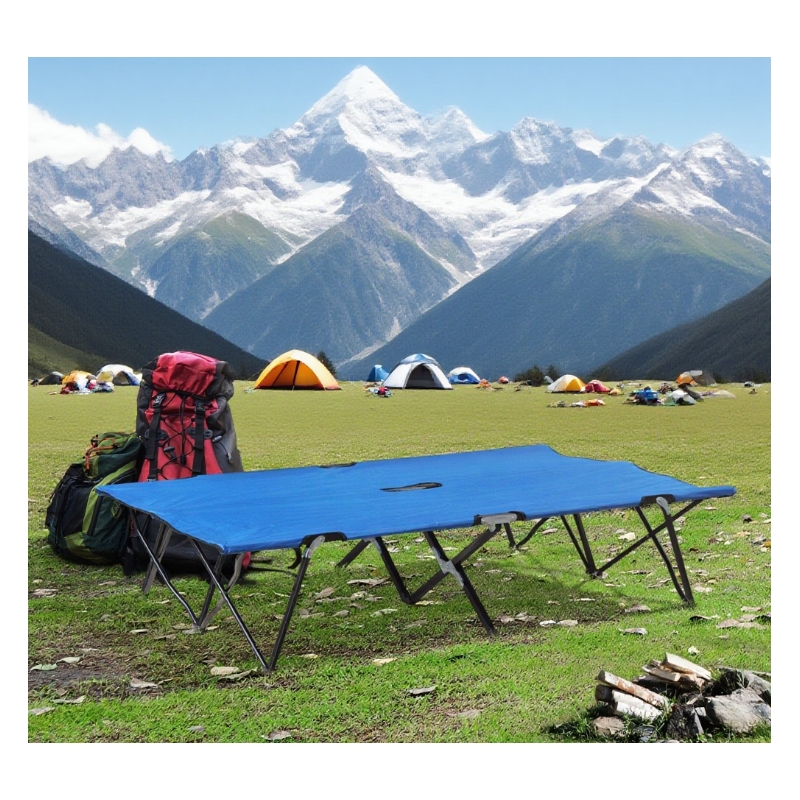 Pemberly Row Extra Wide Folding Camping Cot for Adults Portable Steel Frame Blue