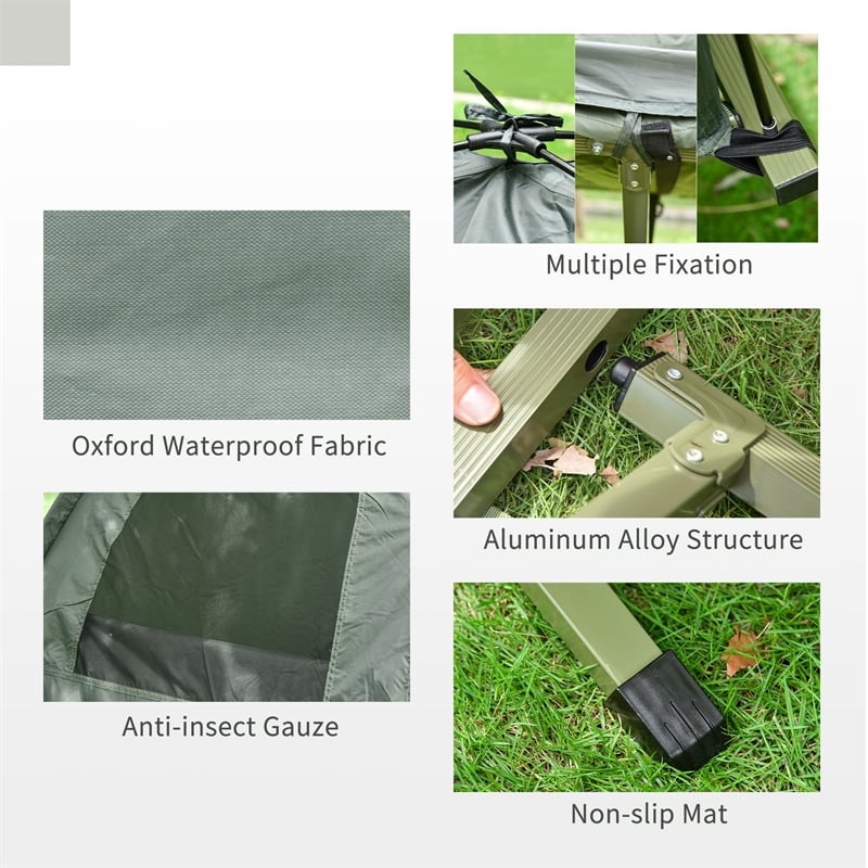 Pemberly Row Portable Folding Camping Cot with Steel Frame in Green