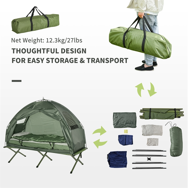 Pemberly Row Folding Camping Cot with Air Mattress and Sleeping Bag in Dark Grey