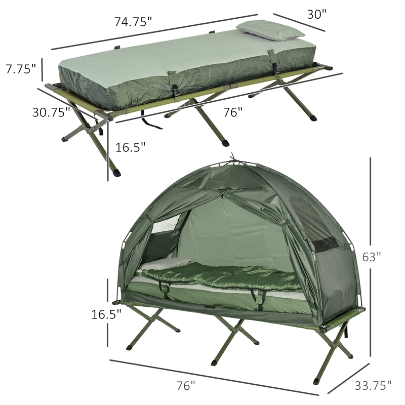 Pemberly Row Folding Camping Cot with Air Mattress and Sleeping Bag in Dark Grey
