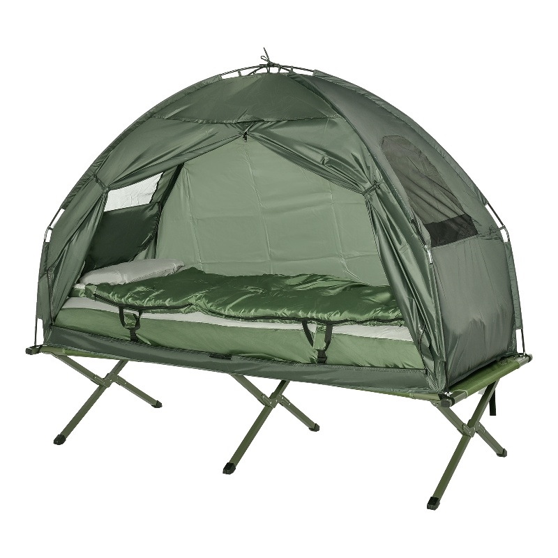 Pemberly Row Folding Camping Cot with Air Mattress and Sleeping Bag in Dark Grey