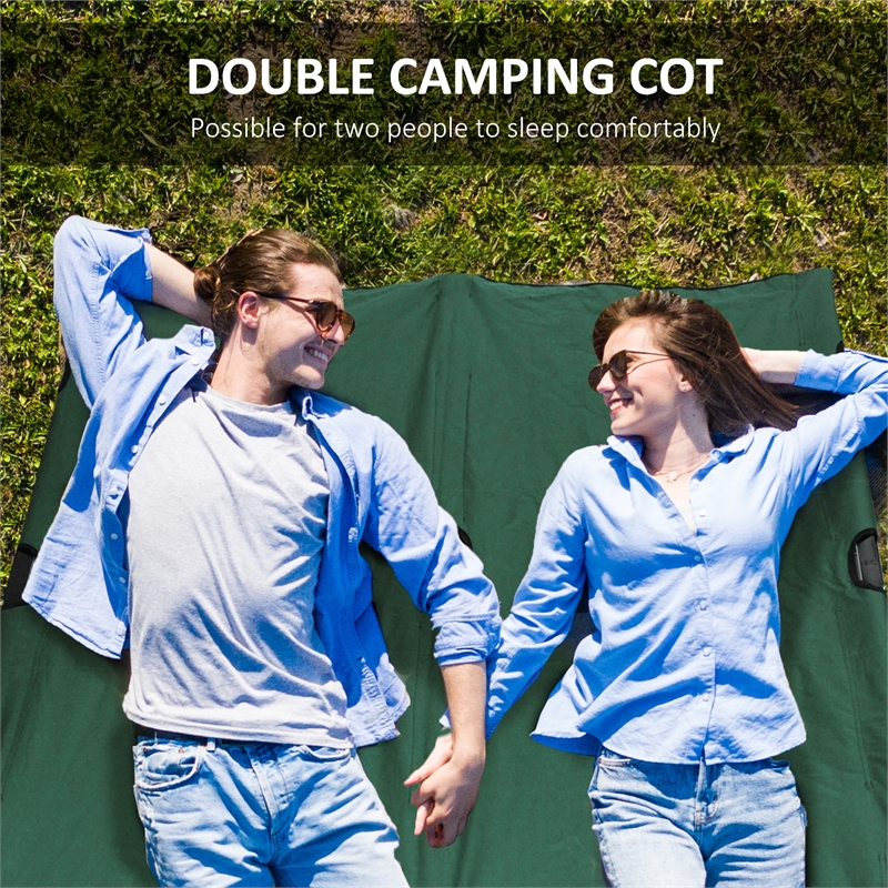 Pemberly Row 2-Person Folding Camping Cot Steel and Polyester in Green