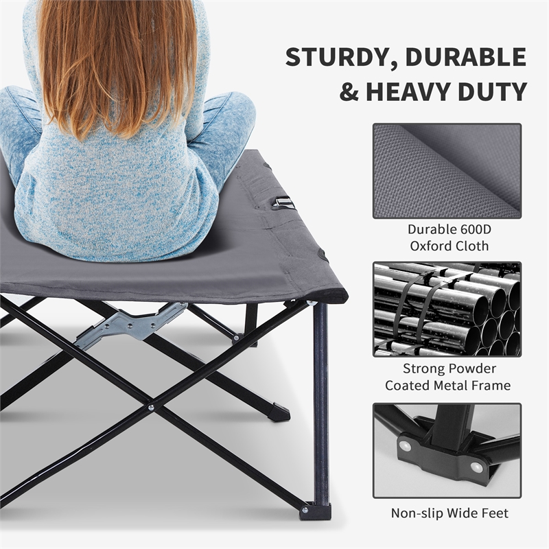 Pemberly Row 2-Person Folding Camping Cot Steel and Polyester in Grey