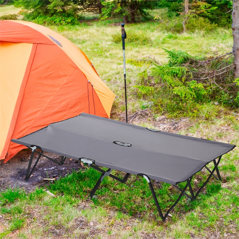 Pemberly Row 2-Person Folding Camping Cot Steel and Polyester in Grey