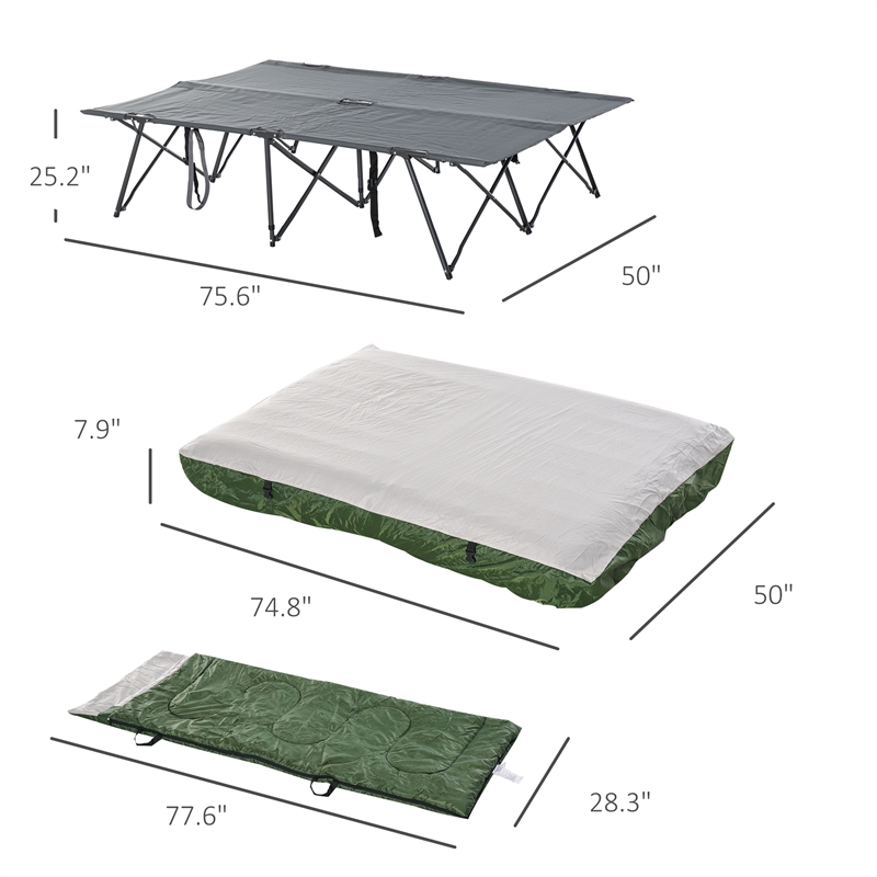 Pemberly Row 2-Person Folding Camping Cot with Air Mattress & Pillows in Green