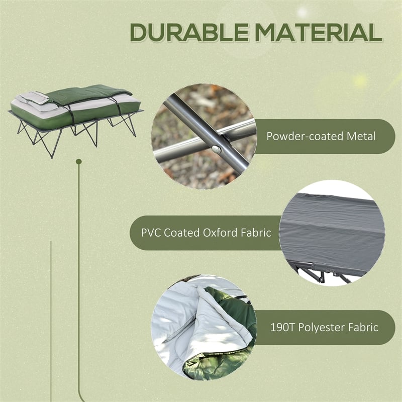 Pemberly Row 2-Person Folding Camping Cot with Air Mattress & Pillows in Green