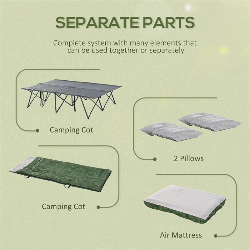 Pemberly Row 2-Person Folding Camping Cot with Air Mattress & Pillows in Green