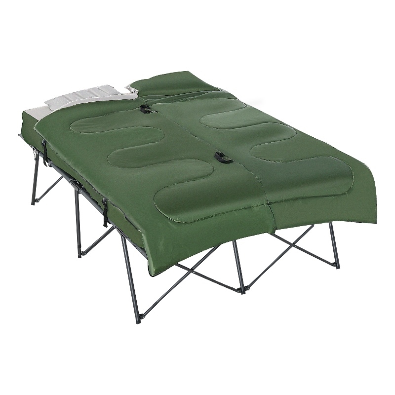 Pemberly Row 2-Person Folding Camping Cot with Air Mattress & Pillows in Green
