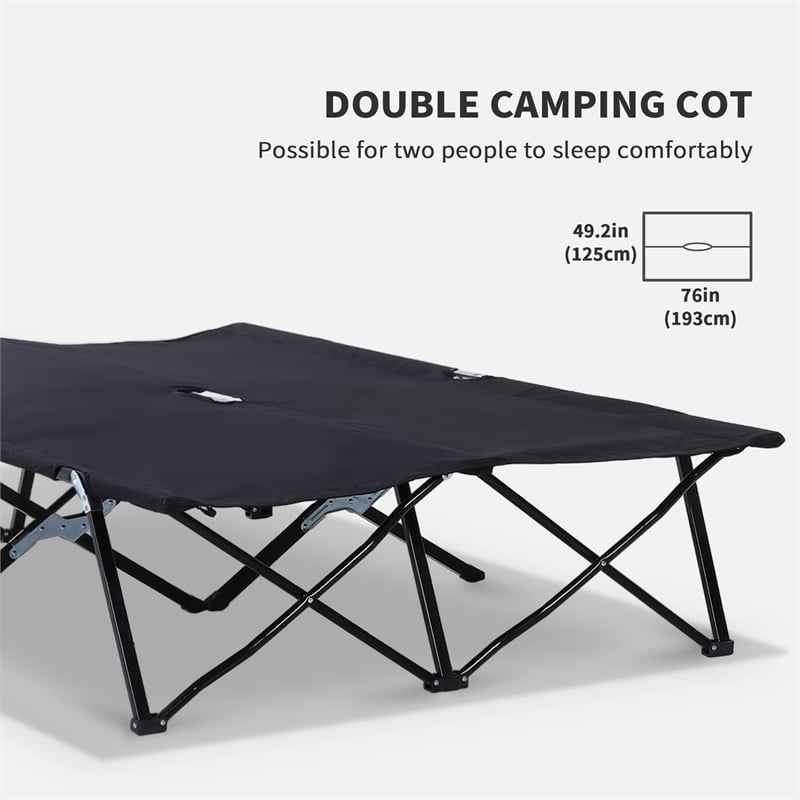 Pemberly Row 2-Person Folding Camping Cot Steel and Oxford Cloth in Black