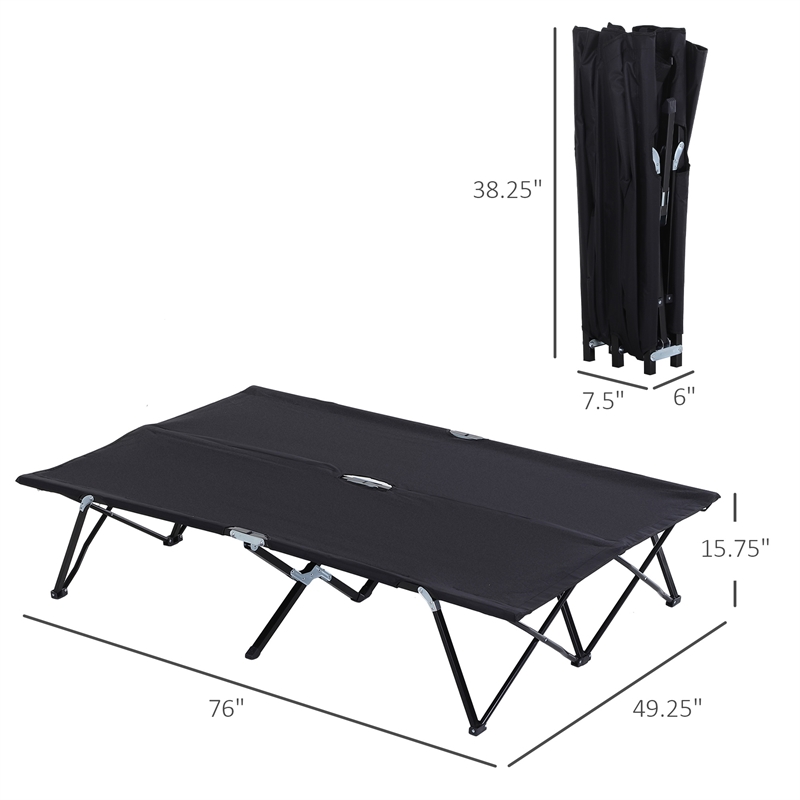 Pemberly Row 2-Person Folding Camping Cot Steel and Oxford Cloth in Black