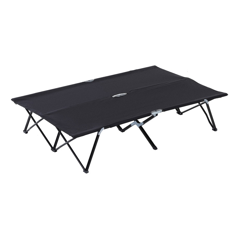 Pemberly Row 2-Person Folding Camping Cot Steel and Oxford Cloth in Black