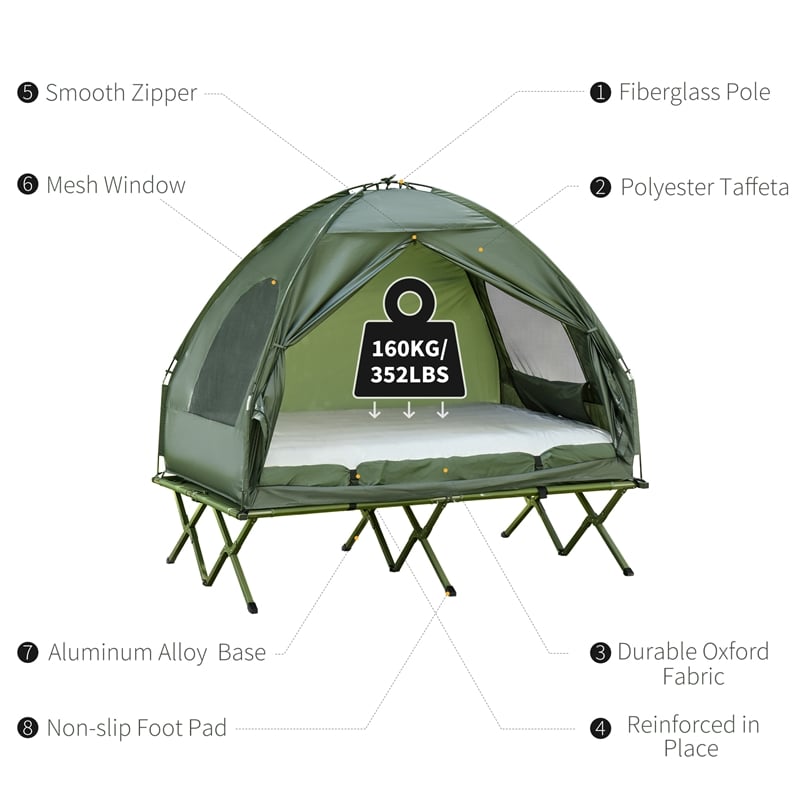 Pemberly Row 2-Person Camping Bed Tent in Dark Green Polyester and Aluminum