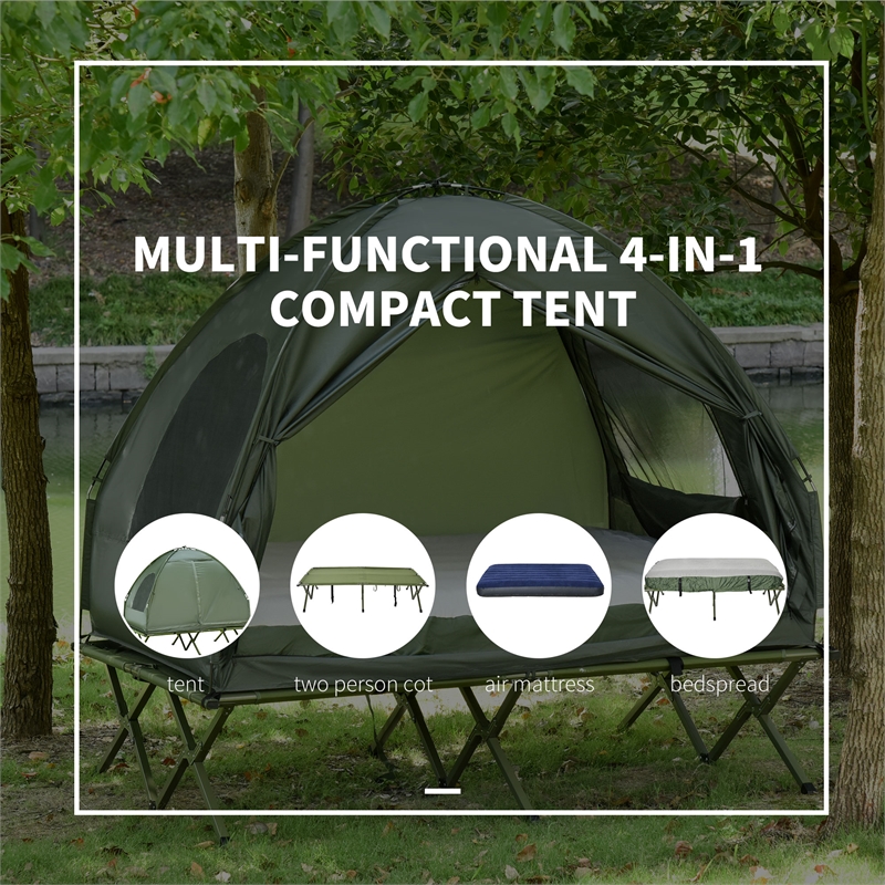 Pemberly Row 2-Person Camping Bed Tent in Dark Green Polyester and Aluminum