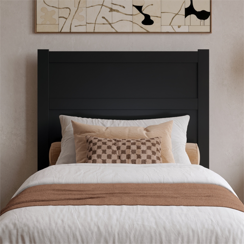 Pemberly Row Twin Mid-Century Panel Solid Wood Headboard in Black