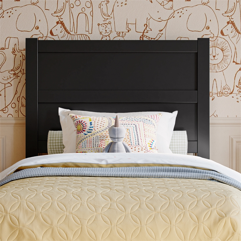 Pemberly Row Twin Mid-Century Panel Solid Wood Headboard in Black