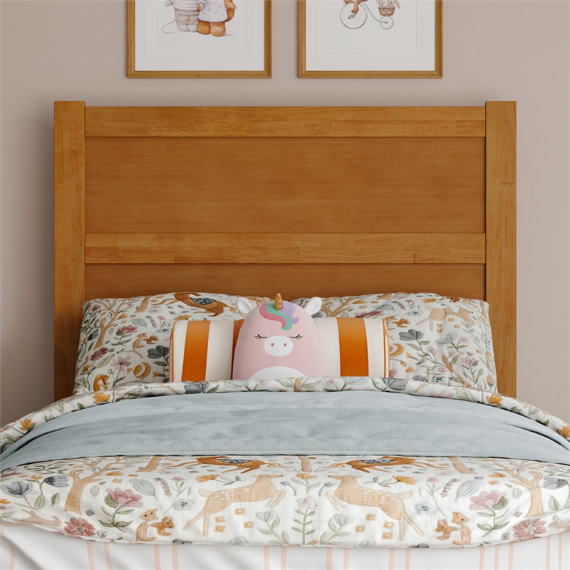 Pemberly Row Twin Mid-Century Panel Solid Wood Headboard in Light Toffee