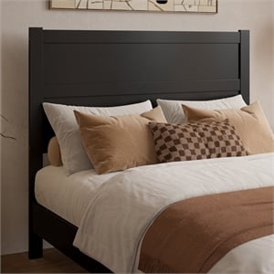 Pemberly Row Full Mid-Century Panel Solid Wood Headboard in Black