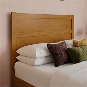 Pemberly Row Full Mid-Century Panel Solid Wood Headboard in Light Toffee