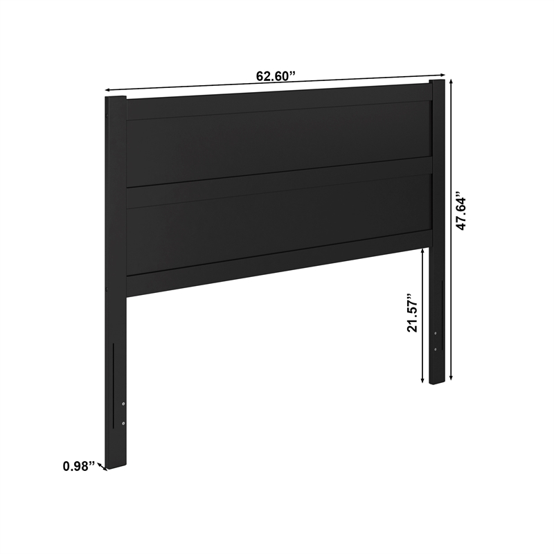 Pemberly Row Queen Mid-Century Panel Solid Wood Headboard in Black