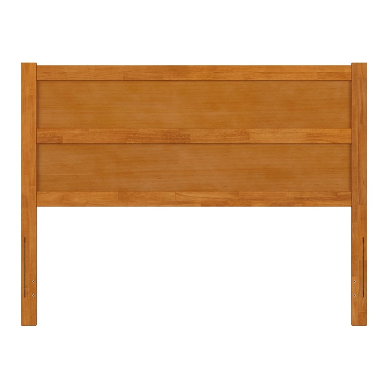 Pemberly Row Queen Mid-Century Panel Solid Wood Headboard in Light Toffee