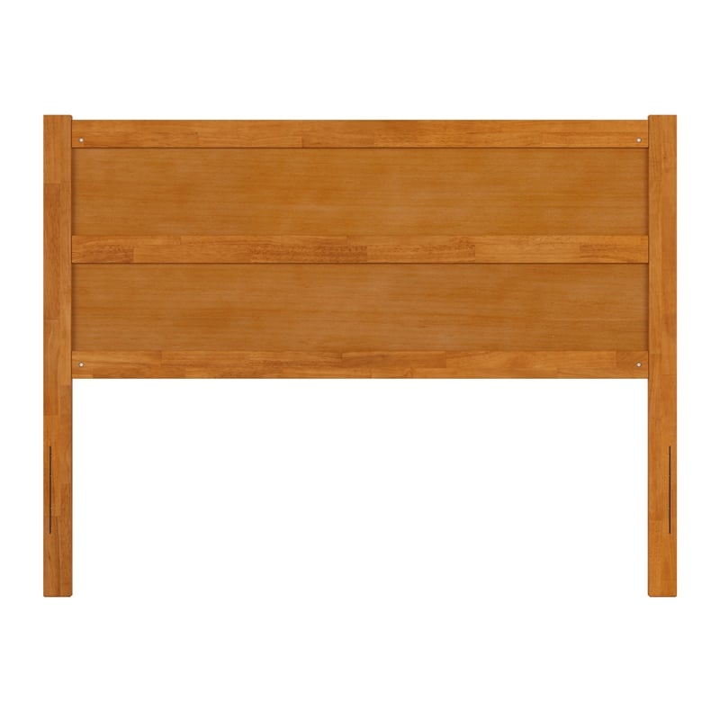Pemberly Row Queen Mid-Century Panel Solid Wood Headboard in Light Toffee