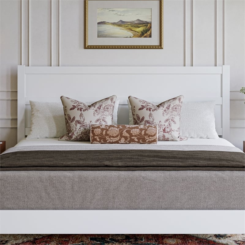 Pemberly Row King Mid-Century Panel Solid Wood Headboard in White