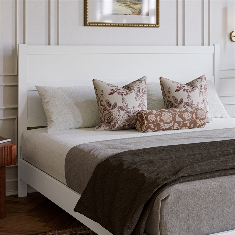 Pemberly Row King Mid-Century Panel Solid Wood Headboard in White