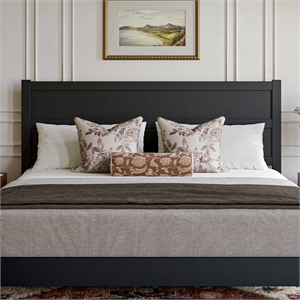 Pemberly Row King Mid-Century Panel Solid Wood Headboard in Black