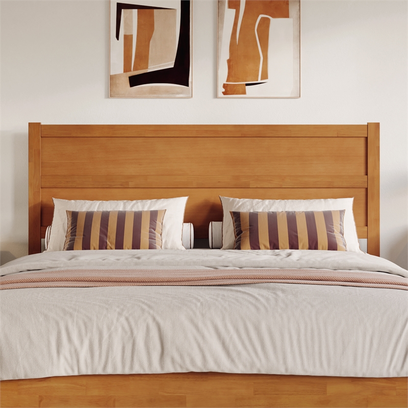 Pemberly Row King Mid-Century Panel Solid Wood Headboard in Light Toffee