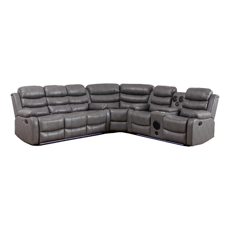 Pemberly Row 6-Seater L-Shape Reclining Sectional Sofa in Gray Faux Leather