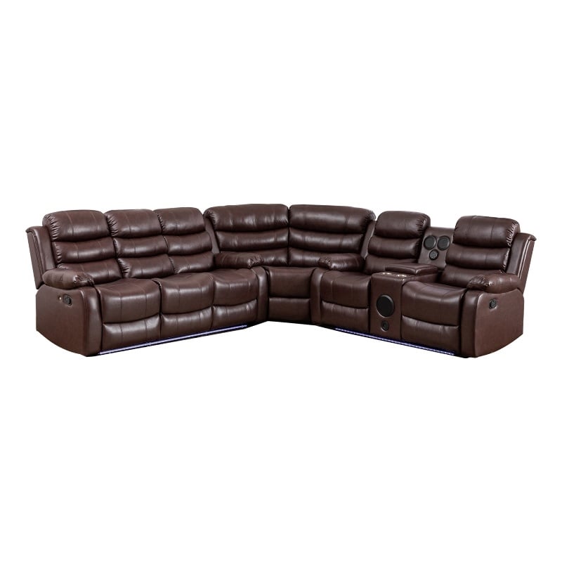 Pemberly Row 6-Seater L-Shape Reclining Sectional Sofa in Brown Faux Leather