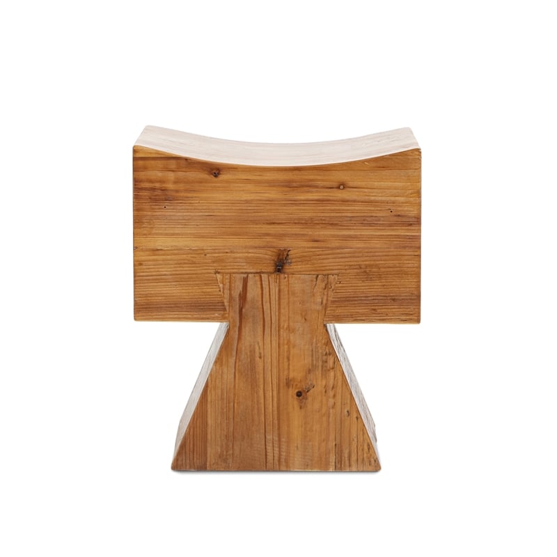 Pemberly Row Sculptural Stool Ottoman in Honey Aged Brown Reclaimed Pine