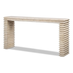 Pemberly Row 63&quot Stacked Geometric Waterfall Console Table in Reclaimed Pine