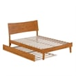 Pemberly Row Full Wood Platform Bed with Twin Trundle in Light Toffee