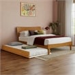 Pemberly Row Full Wood Platform Bed with Twin Trundle in Light Toffee