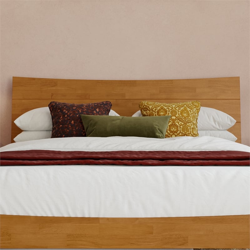 Pemberly Row Full Wood Platform Bed with Twin Trundle in Light Toffee