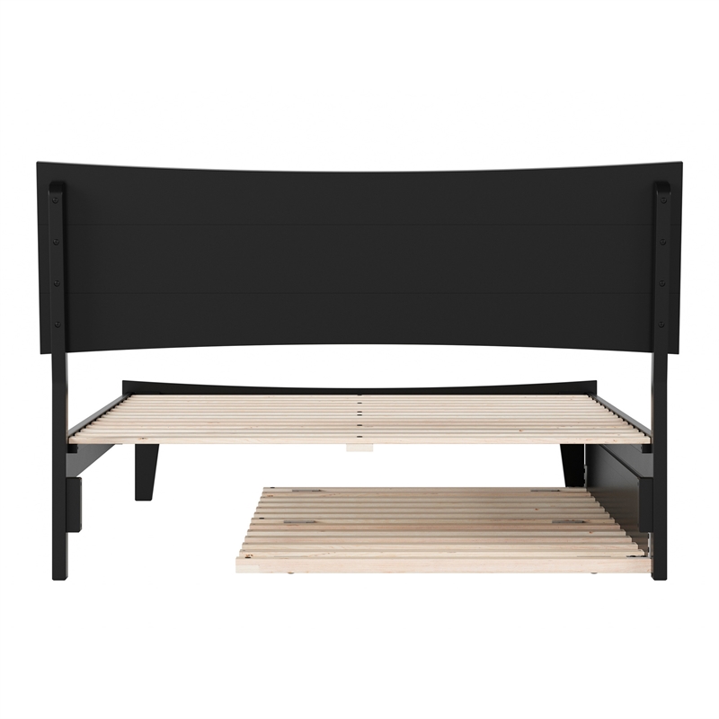 Pemberly Row Full Solid Wood Platform Bed with Twin Trundle in Black