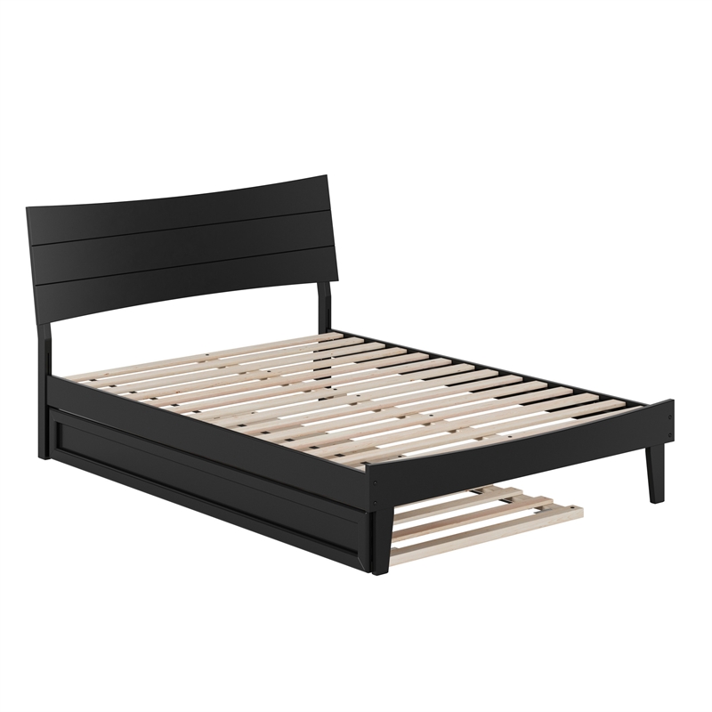 Pemberly Row Full Solid Wood Platform Bed with Twin Trundle in Black