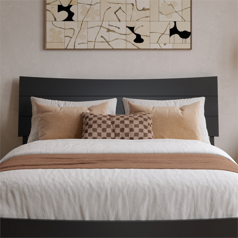 Pemberly Row Full Solid Wood Platform Bed with Twin Trundle in Black