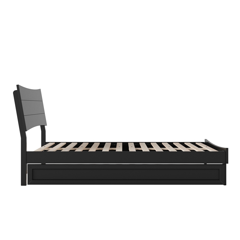 Pemberly Row Full Solid Wood Platform Bed with Twin Trundle in Black