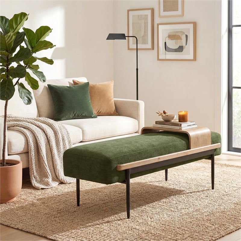 Pemberly Row Contemporary One Plywood Cocktail Ottoman in Green