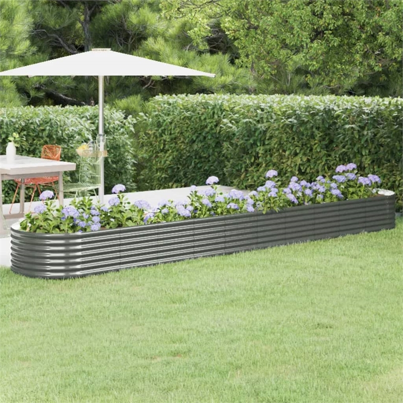 Pemberly Row Contemporary Powder-Coated Steel Raised Garden Bed in Grey